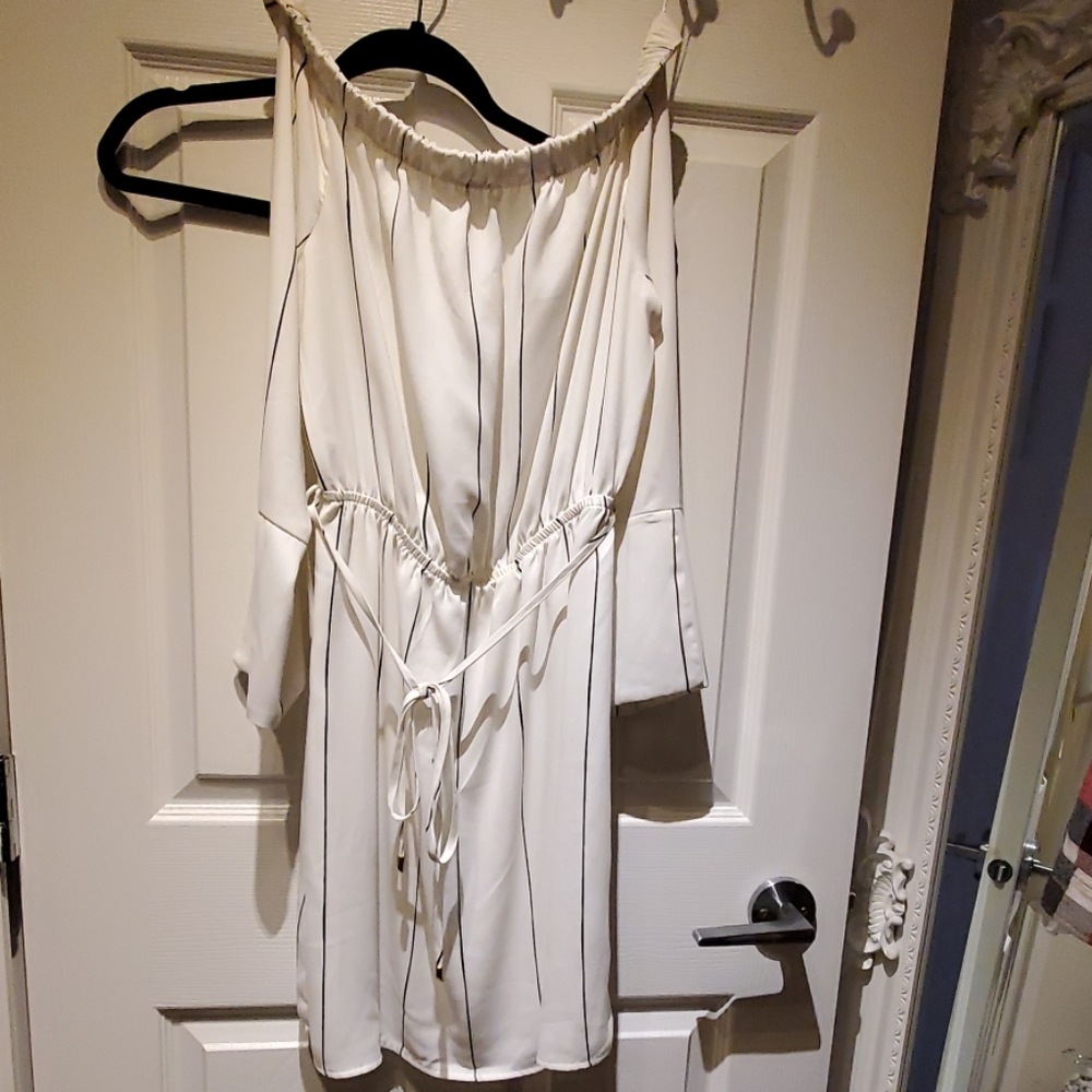 White with black strip satin Dress